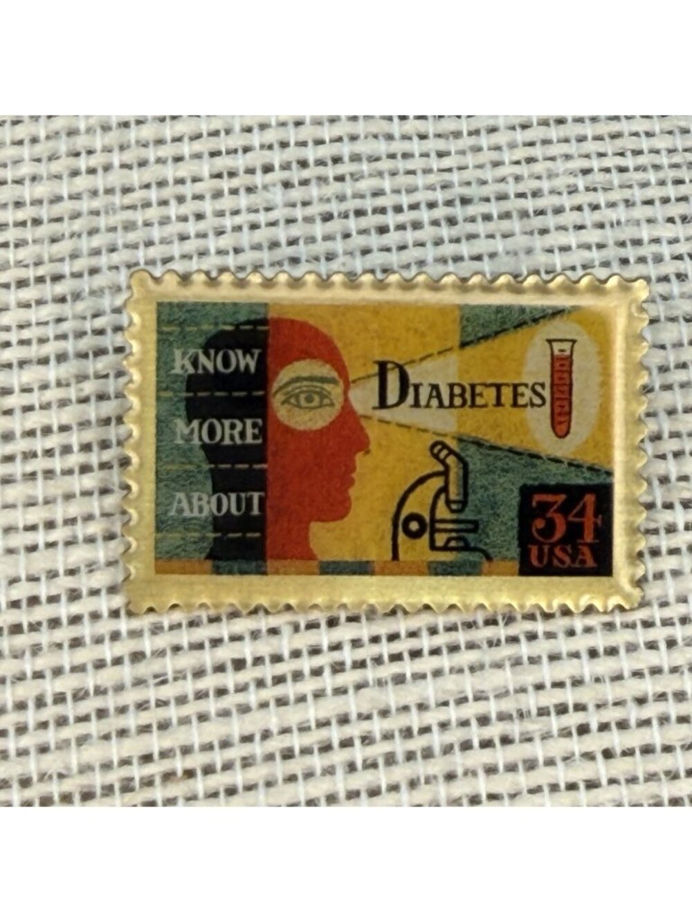 VTG 2001 Winco USPS Know More About Diabetes USA 34 Cent Stamp Lapel Pin